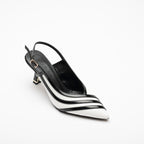 Della White Black Striped Open Back Stiletto