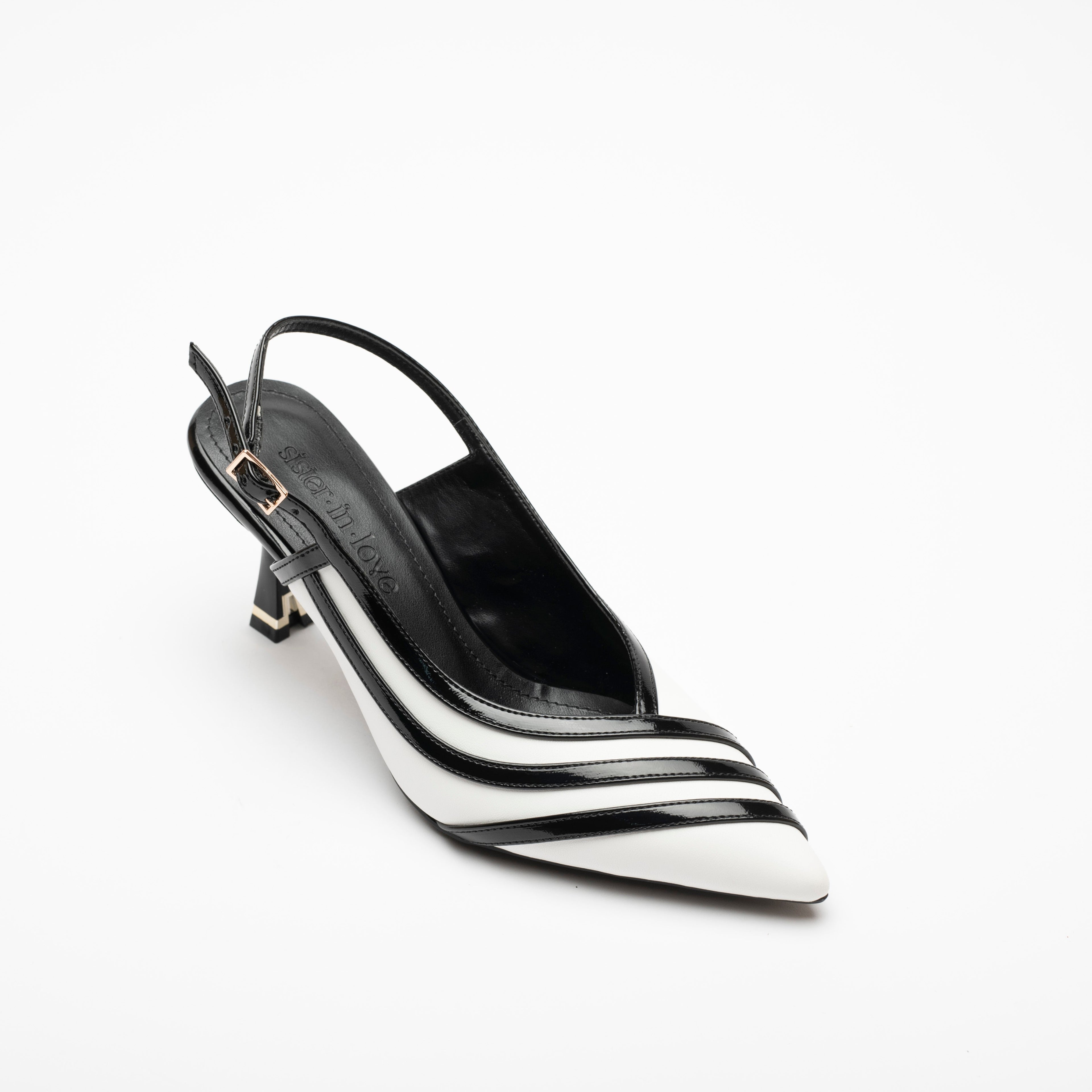 Della White Black Striped Open Back Stiletto