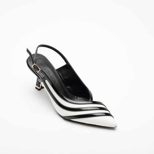 Della White Black Striped Open Back Stiletto