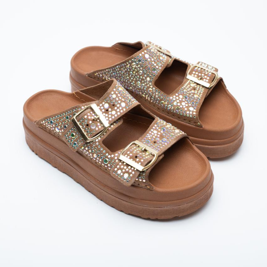 Elena Rhinestone Thick Sole Women's Slippers