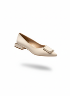 Women's Ballet Flats with Satin Stone Details - Beige