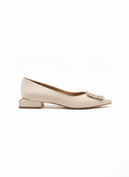 Women's Ballet Flats with Satin Stone Details - Beige