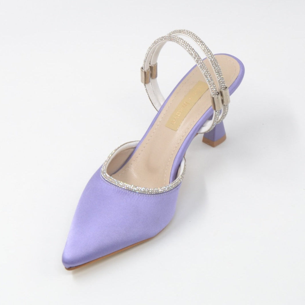 Hailey Soft Satin High Heel Women's Slippers with Zircon Stone Details