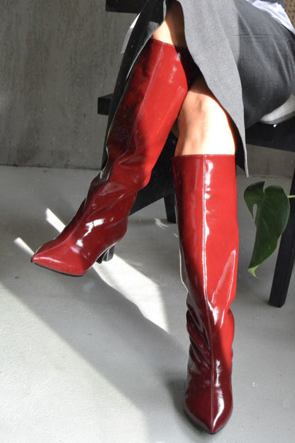 Freya Kırışık Parlak Rugan Sivri Burun Çizme