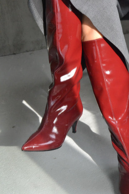 Freya Kırışık Parlak Rugan Sivri Burun Çizme