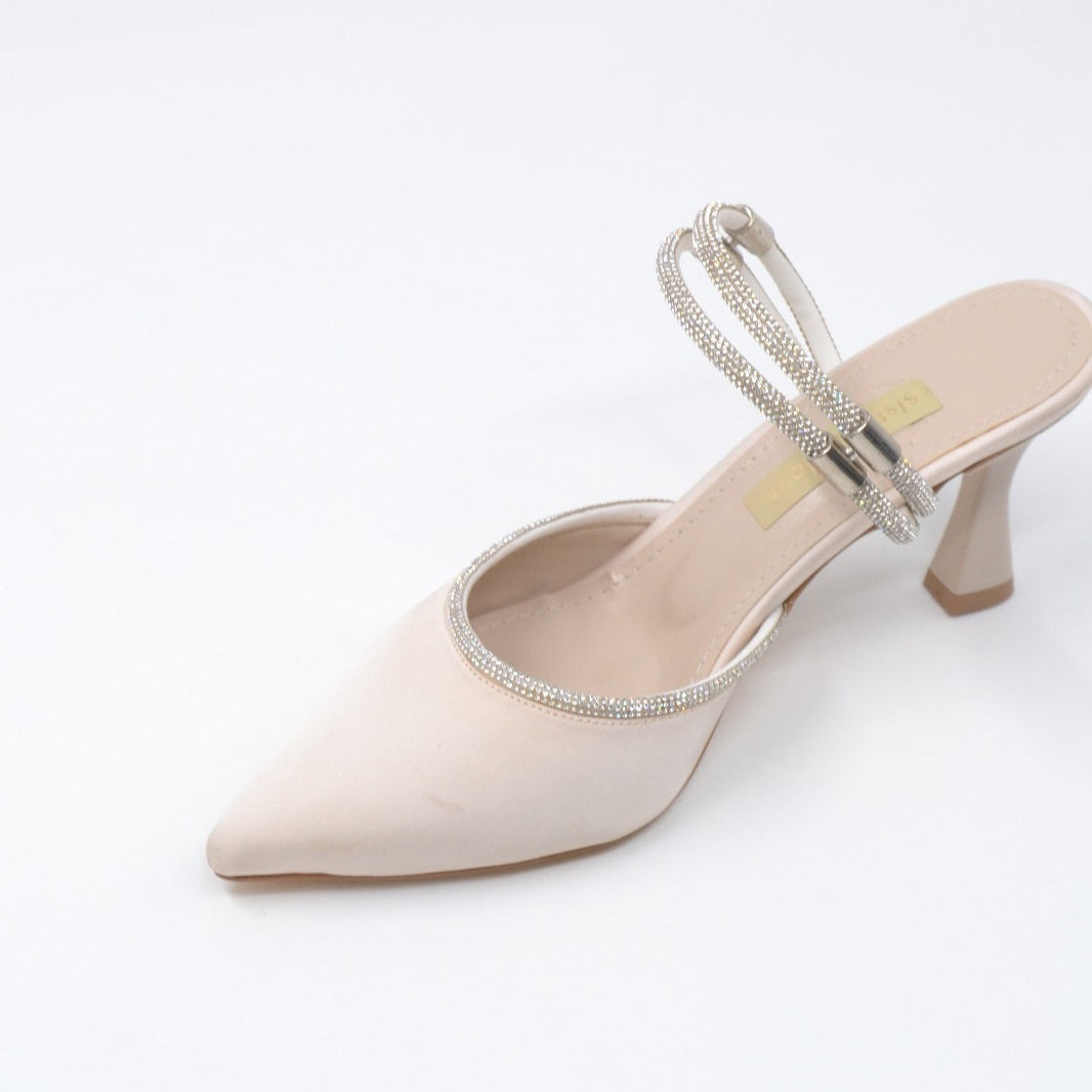 Hailey Soft Satin High Heel Women's Slippers with Zircon Stone Details