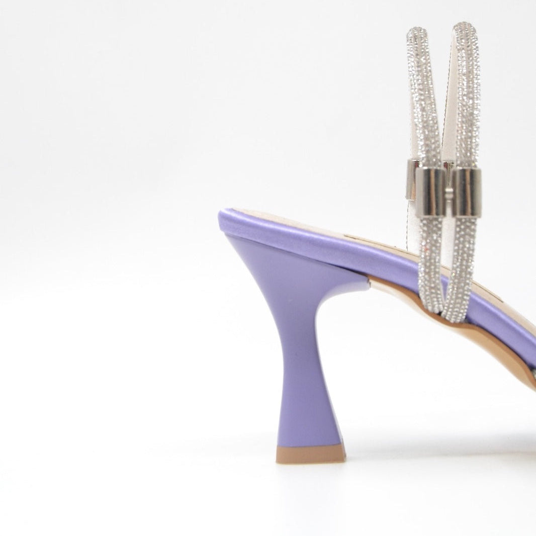 Hailey Soft Satin High Heel Women's Slippers with Zircon Stone Details