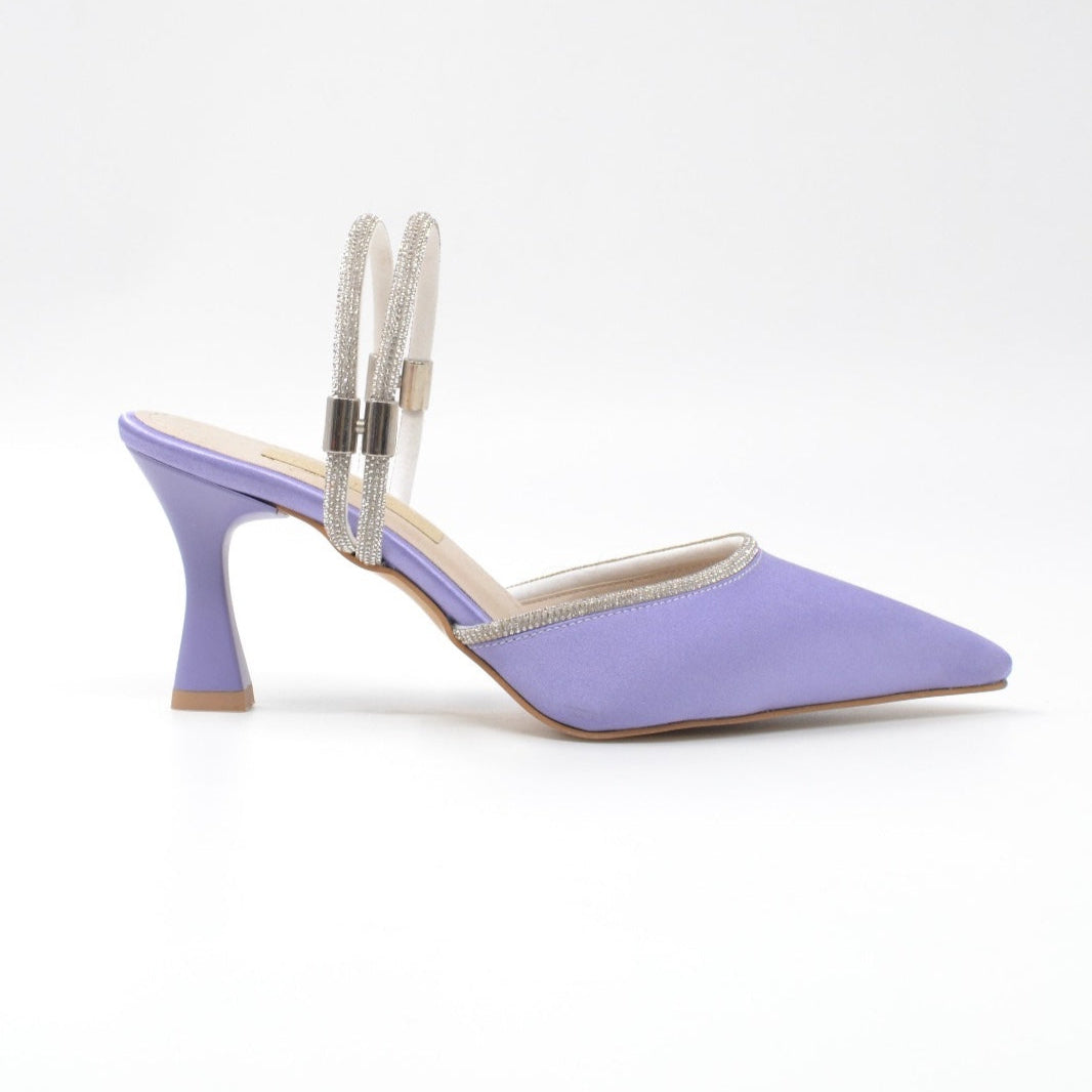 Hailey Soft Satin High Heel Women's Slippers with Zircon Stone Details