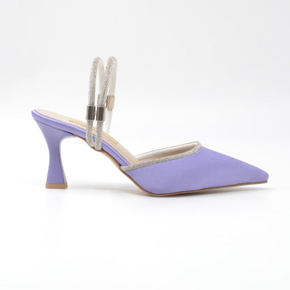 Hailey Soft Saten Zirkon Taş Detaylı Yüksek Topuk Kadın Terlik Ayakkabı