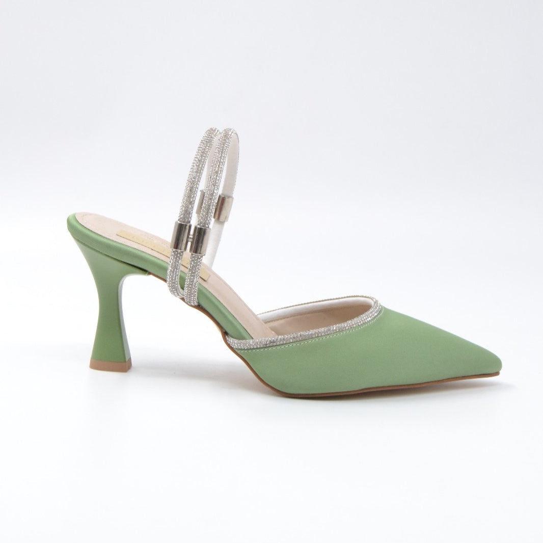 Hailey Soft Satin High Heel Women's Slippers with Zircon Stone Details