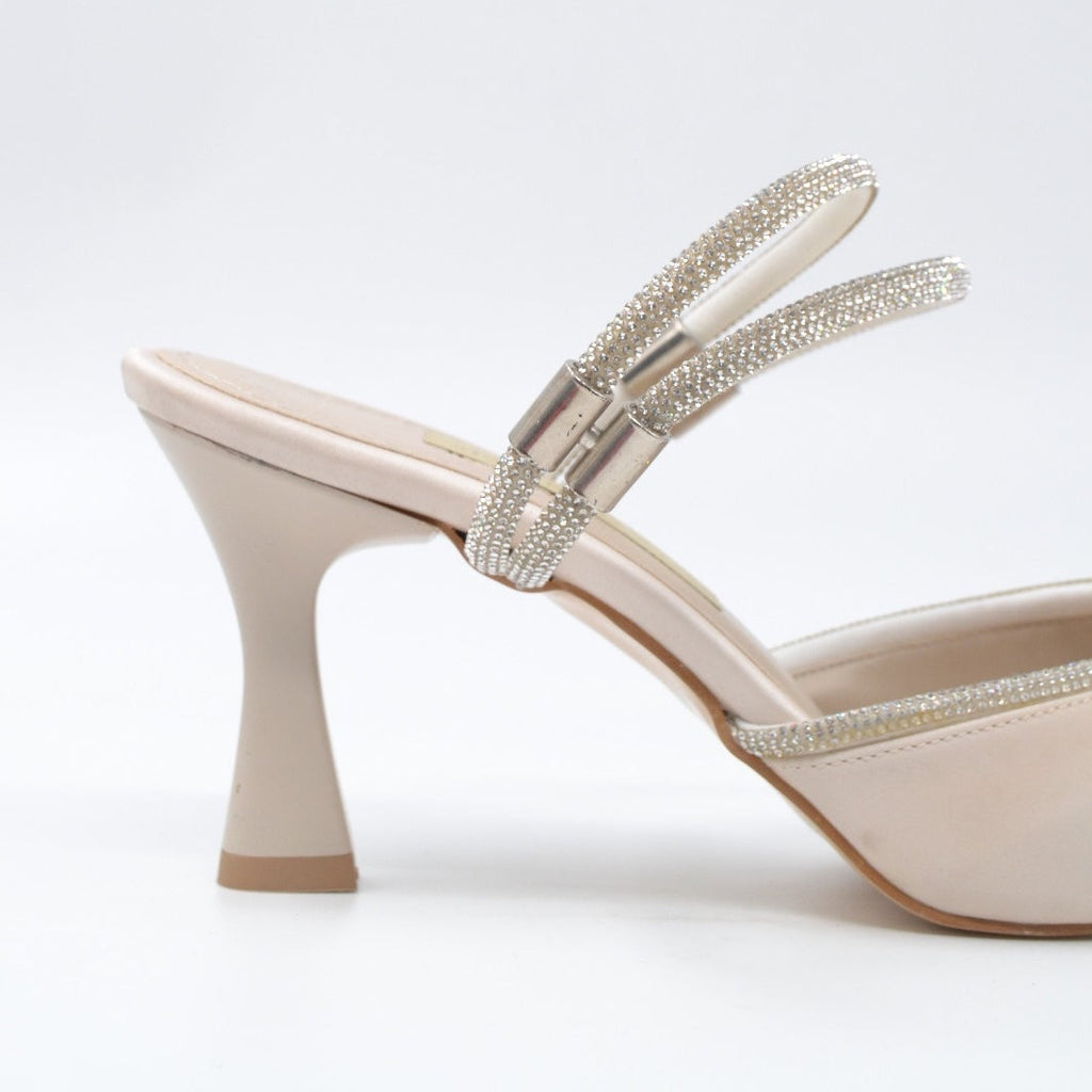 Hailey Soft Saten Zirkon Taş Detaylı Yüksek Topuk Kadın Terlik Ayakkabı