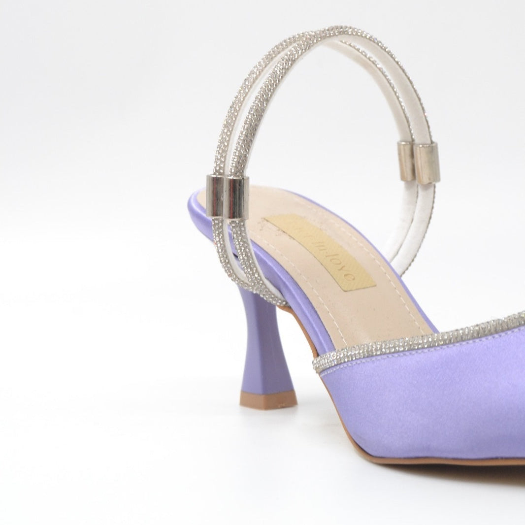 Hailey Soft Satin High Heel Women's Slippers with Zircon Stone Details