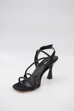 Sarah  Saten Zirkon Taş Detaylı Yüksek Topuk Kadın Ayakkabı - Gümüş