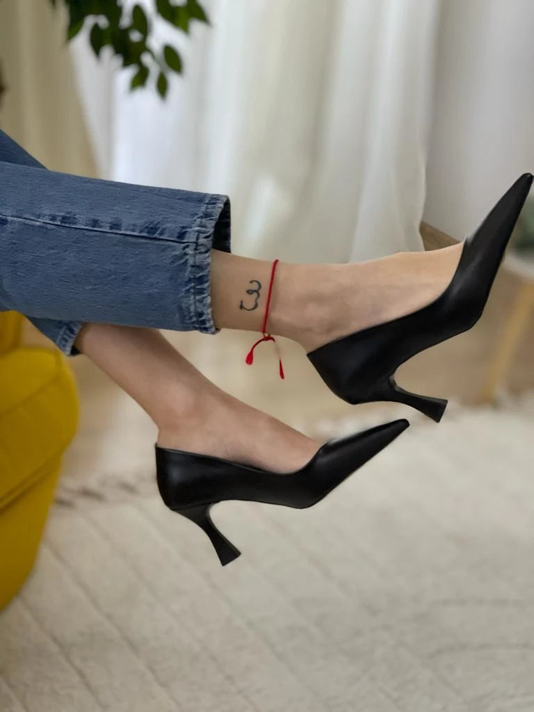 Charlotte Siyah Cilt Kısa Topuklu Kadın Stiletto