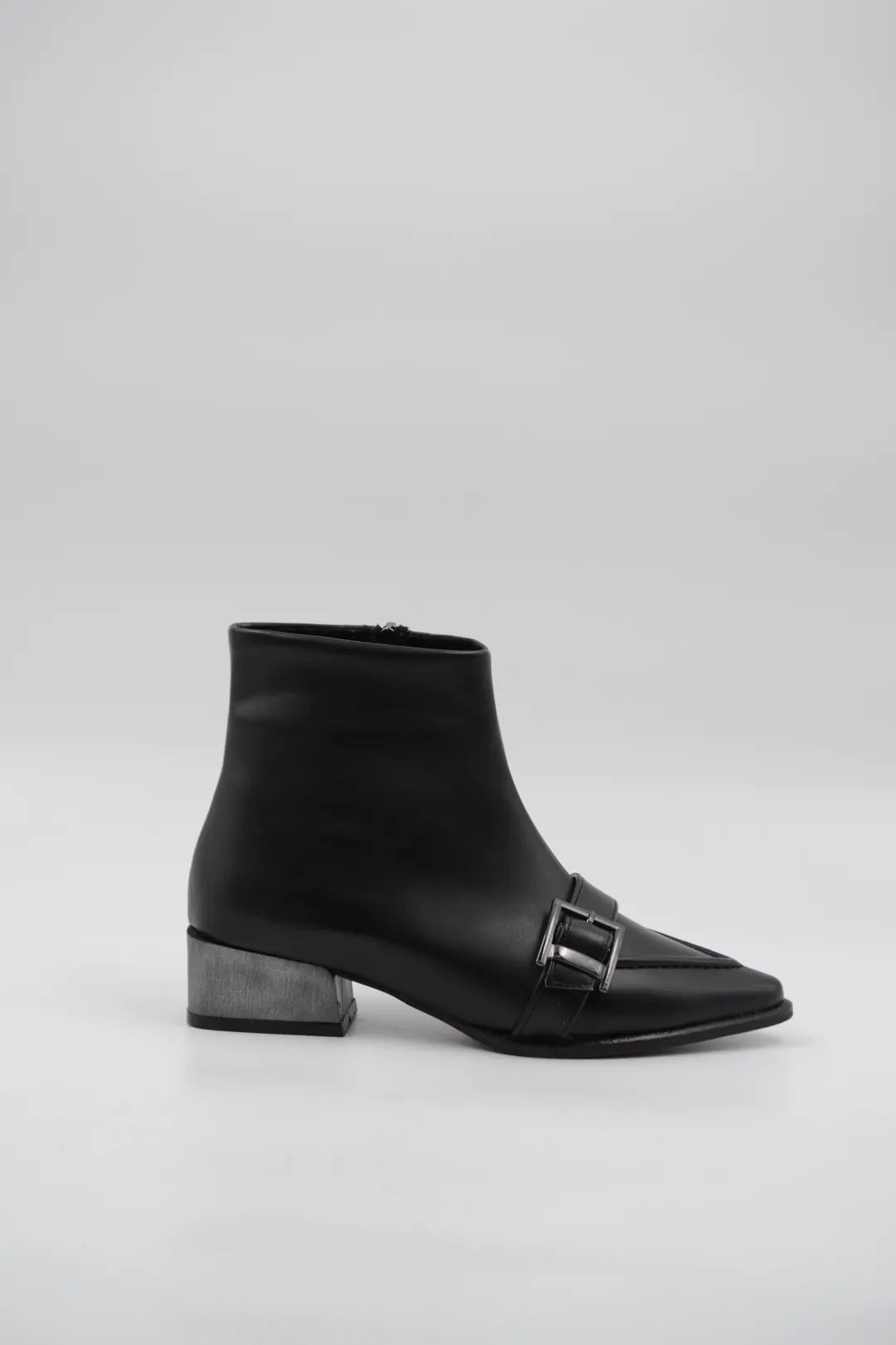 Eliza Black Matte Accessory Detail Women's Mini Heel Boots 