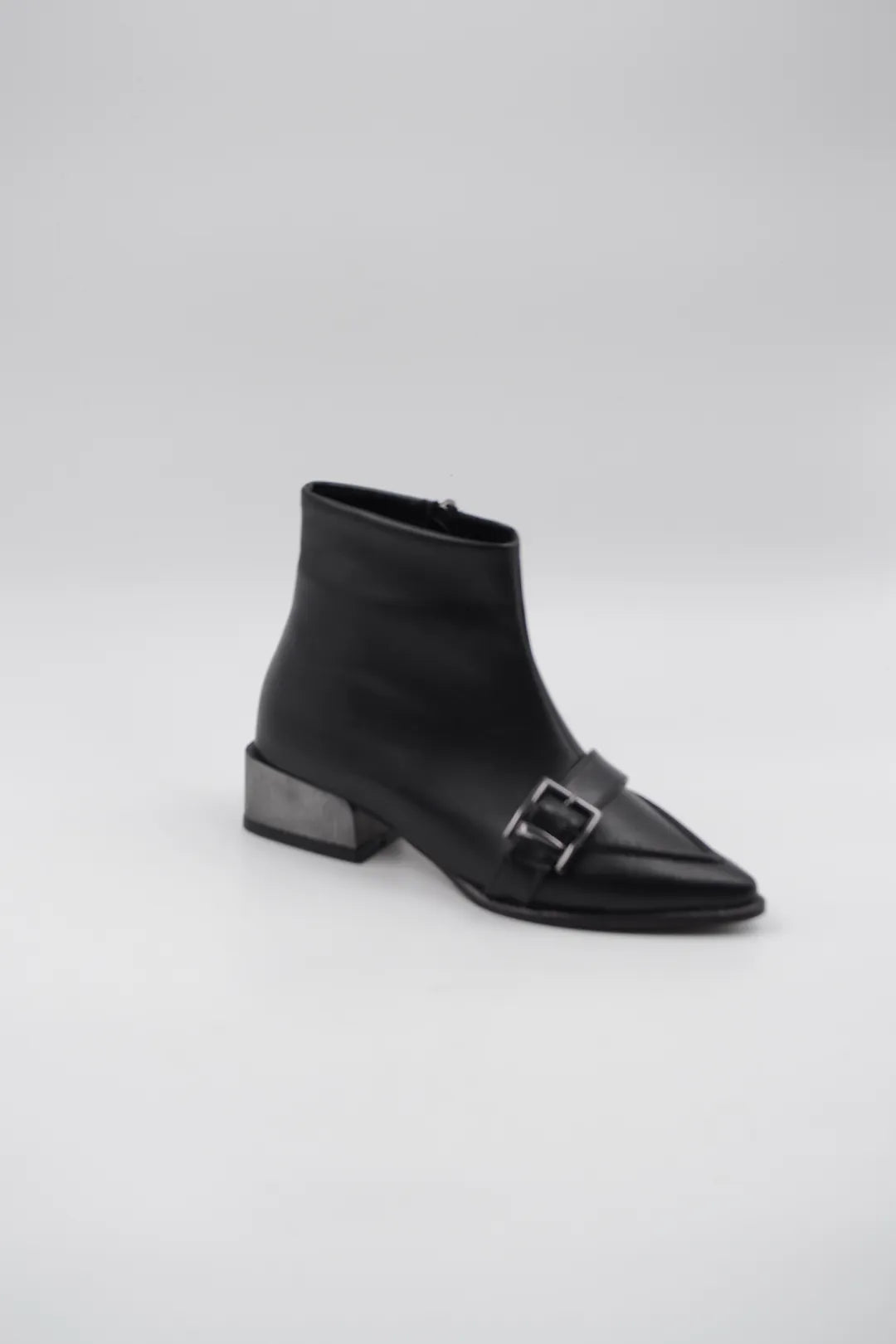 Eliza Black Matte Accessory Detail Women's Mini Heel Boots 