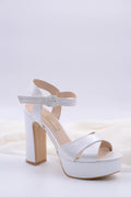 Lily Cross Strap Pearl White Women's Platform Heel Shoes 