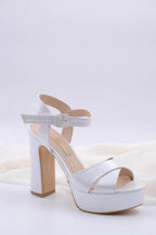Lily Cross Strap Pearl White Women's Platform Heel Shoes 