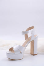 Lily Cross Strap Pearl White Women's Platform Heel Shoes 