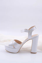 Lily Cross Strap Pearl White Women's Platform Heel Shoes 