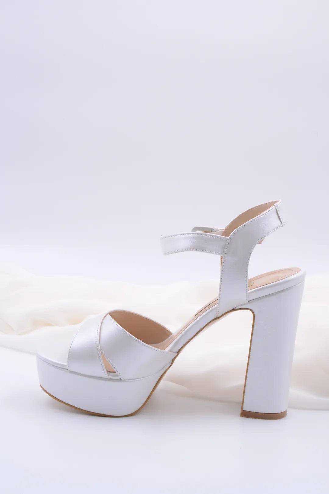 Lily Cross Strap Pearl White Women's Platform Heel Shoes 