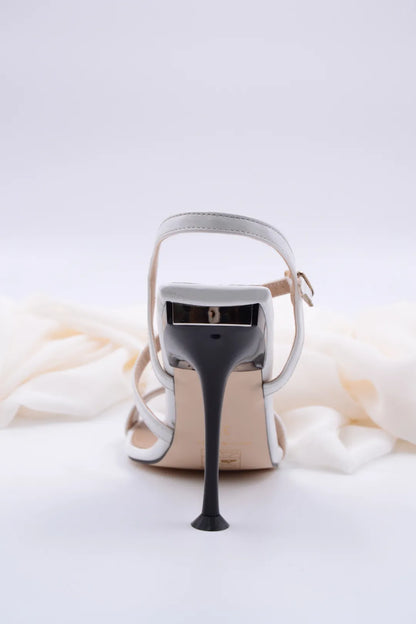 Oussica Şeritli Tasarım Beyaz Kadın Topuklu Ayakkabı