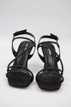 Sarah  Saten Zirkon Taş Detaylı Yüksek Topuk Kadın Ayakkabı - Gümüş