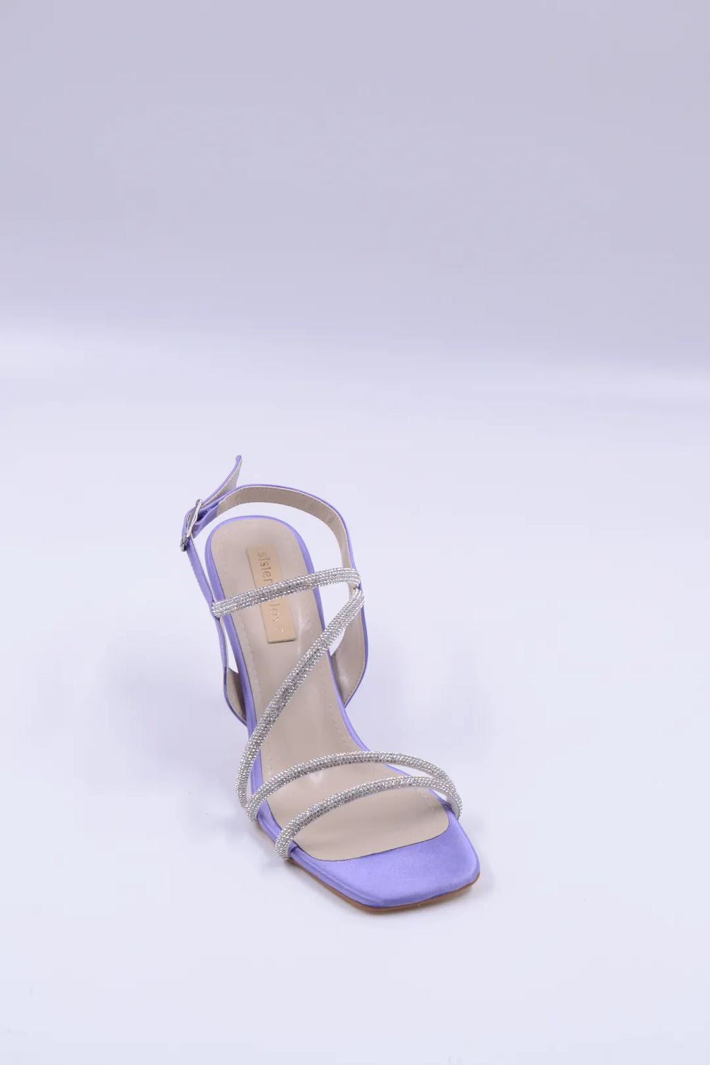 Sarah  Saten Zirkon Taş Detaylı Yüksek Topuk Kadın Ayakkabı - Gümüş