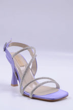 Sarah  Saten Zirkon Taş Detaylı Yüksek Topuk Kadın Ayakkabı - Gümüş