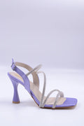 Sarah Satin High Heel Women's Shoes with Zircon Stone Details - Silver 