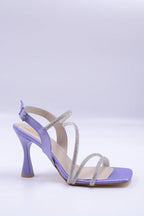 Sarah Satin High Heel Women's Shoes with Zircon Stone Details - Silver 