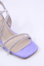 Sarah  Saten Zirkon Taş Detaylı Yüksek Topuk Kadın Ayakkabı - Gümüş