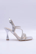 Sarah  Saten Zirkon Taş Detaylı Yüksek Topuk Kadın Ayakkabı - Gümüş