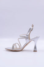 Sarah  Saten Zirkon Taş Detaylı Yüksek Topuk Kadın Ayakkabı - Gümüş