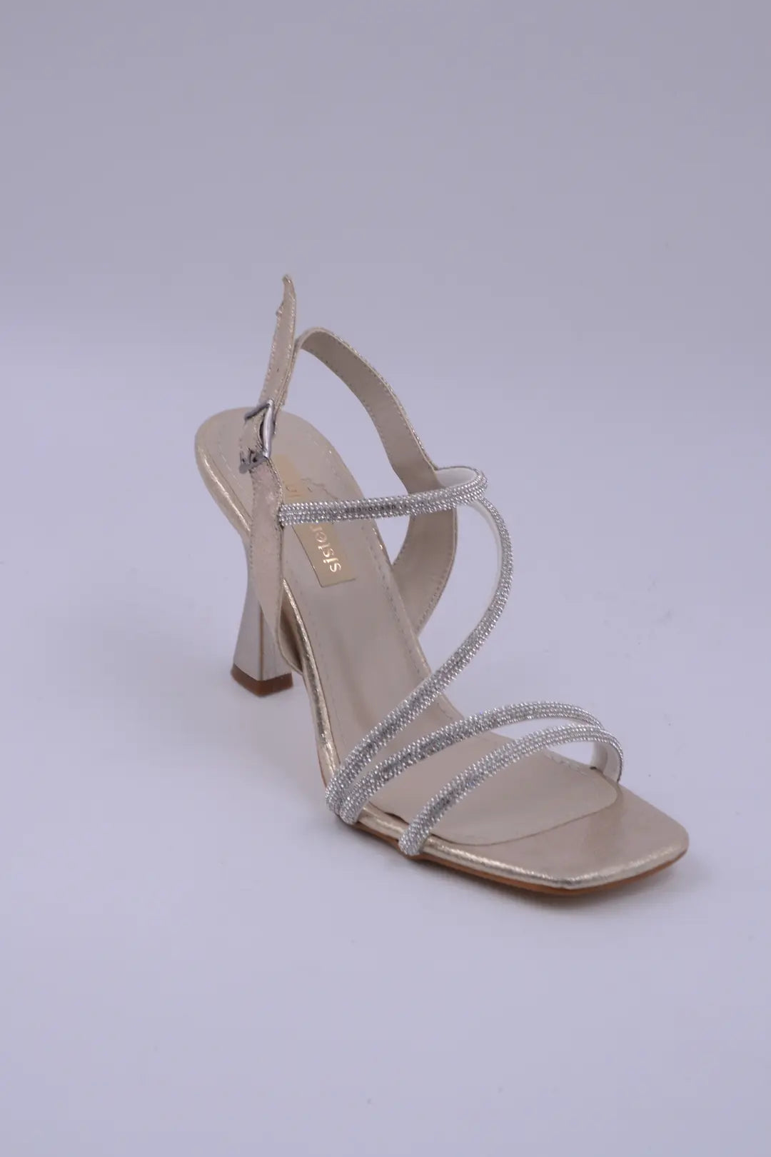 Sarah Satin High Heel Women's Shoes with Zircon Stone Details - Silver 