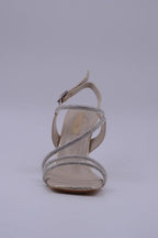 Sarah  Saten Zirkon Taş Detaylı Yüksek Topuk Kadın Ayakkabı - Gümüş