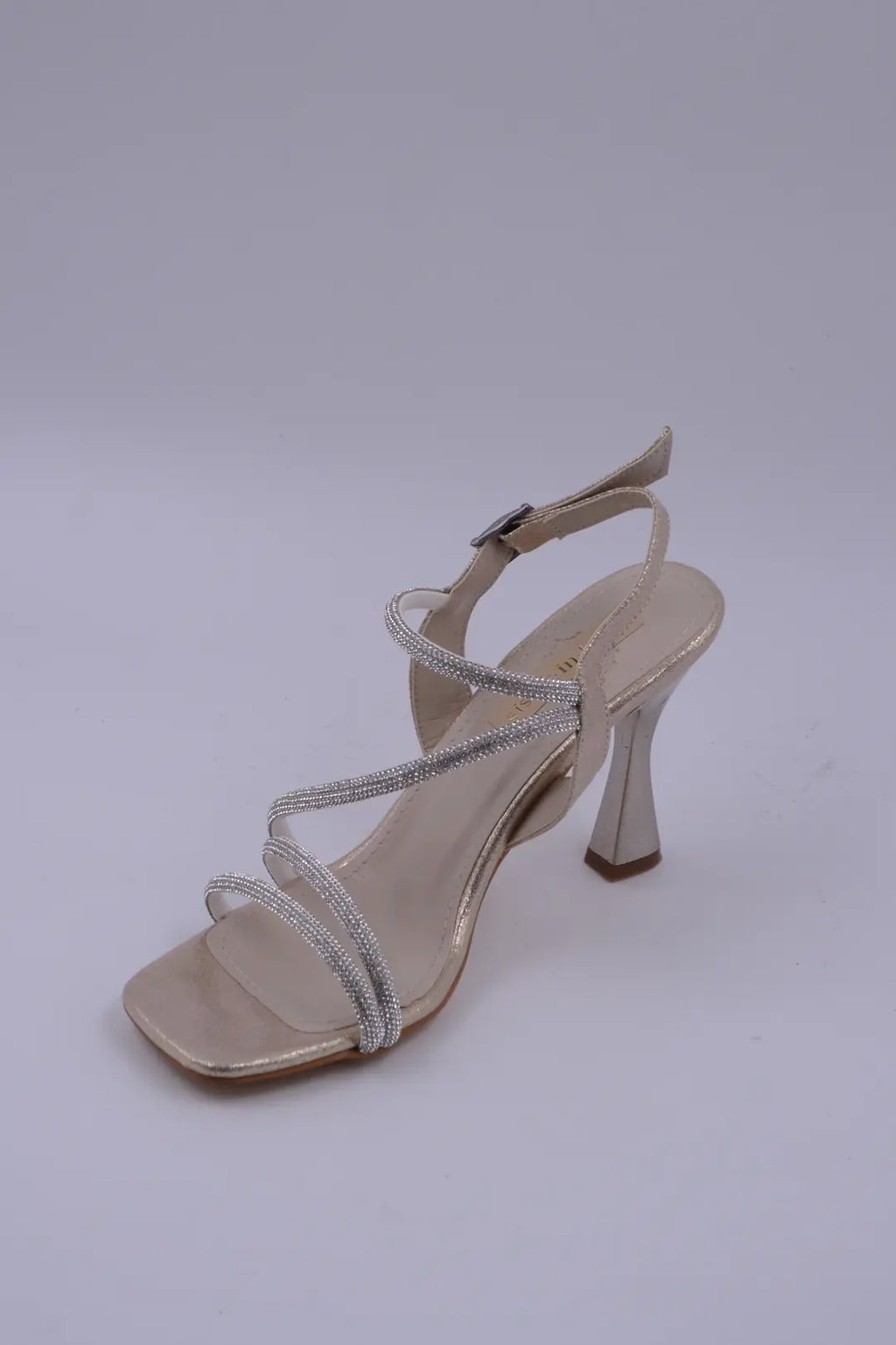 Sarah  Saten Zirkon Taş Detaylı Yüksek Topuk Kadın Ayakkabı - Gümüş