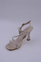 Sarah  Saten Zirkon Taş Detaylı Yüksek Topuk Kadın Ayakkabı - Gümüş