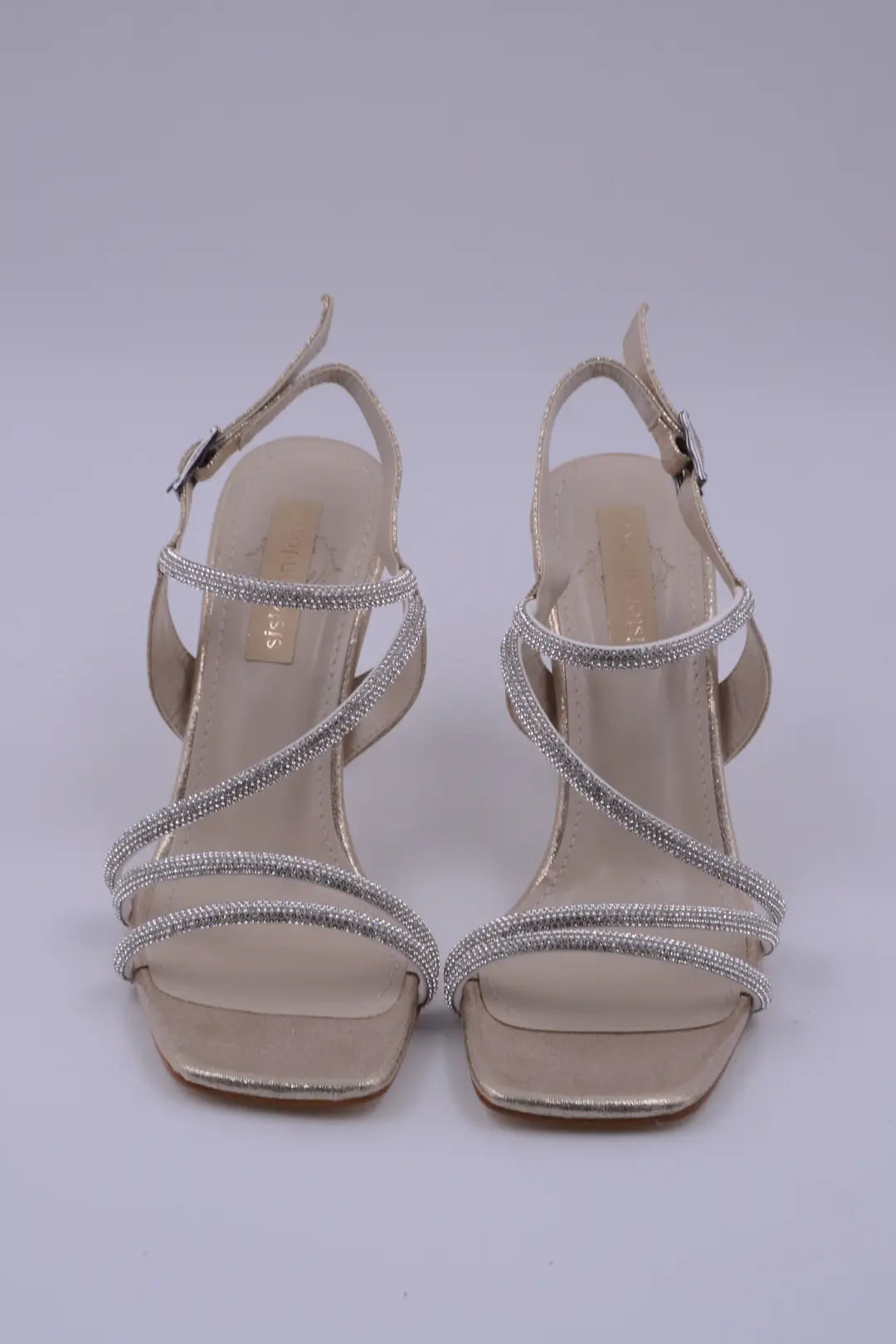 Sarah  Saten Zirkon Taş Detaylı Yüksek Topuk Kadın Ayakkabı - Gümüş