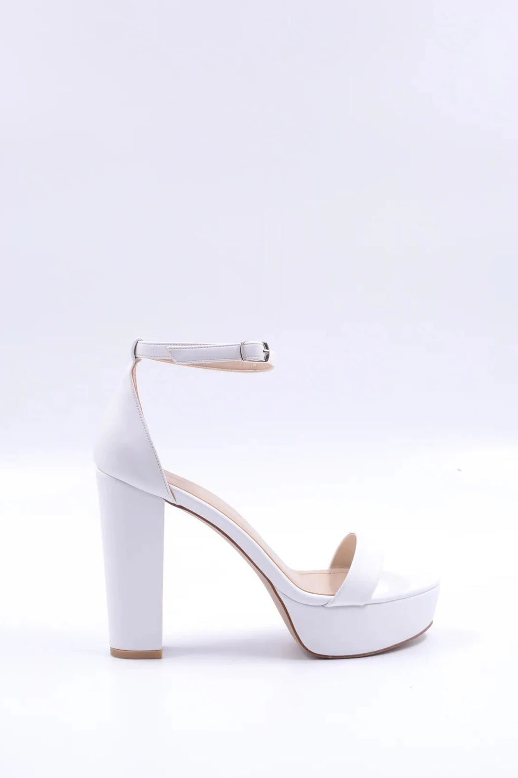 Alexandra Beyaz  Bilekten Bağlamalı Açık Platformlu Ayakkabı