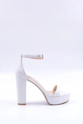 Alexandra Beyaz  Bilekten Bağlamalı Açık Platformlu Ayakkabı