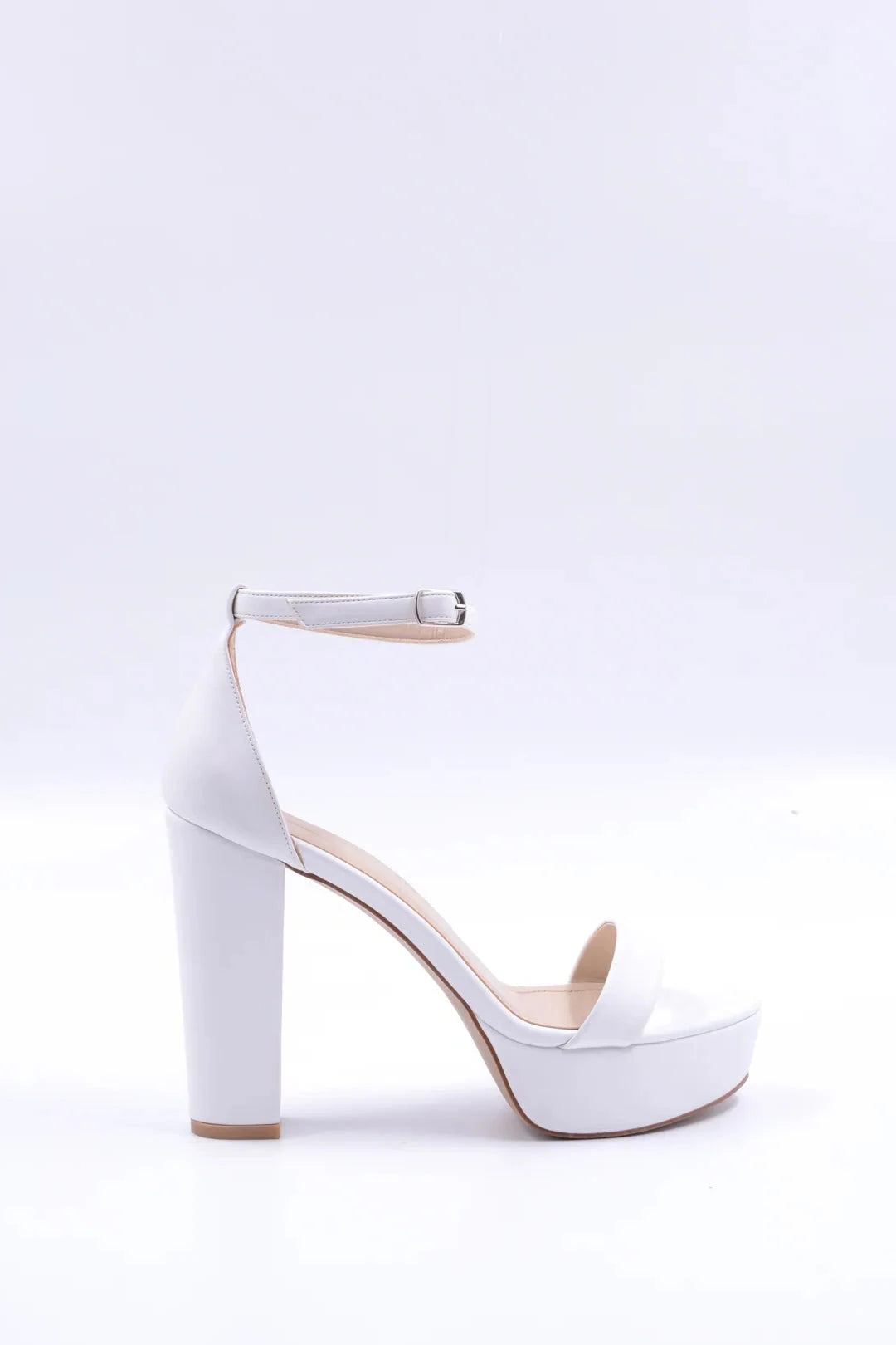 Alexandra Beyaz  Bilekten Bağlamalı Açık Platformlu Ayakkabı