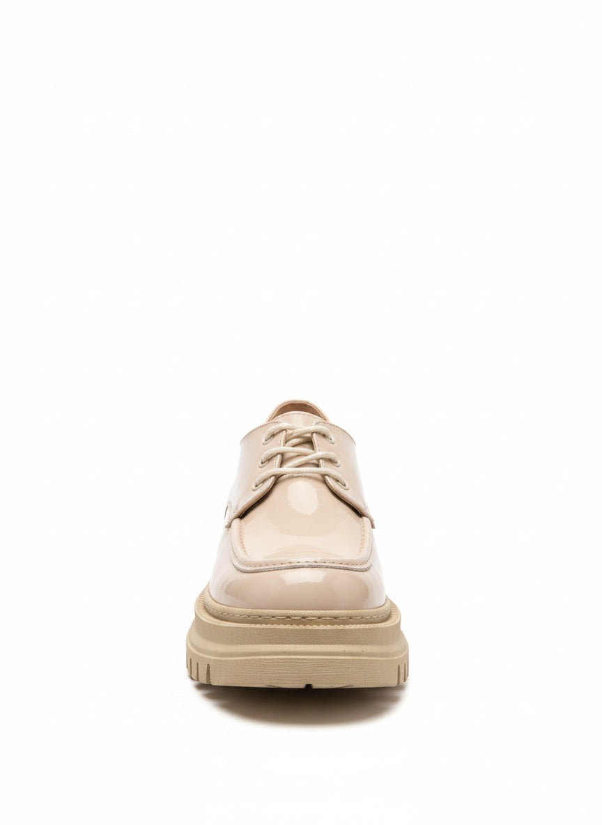 Ketrin Beige Patent Leather Chunky Sole Women's Loafer