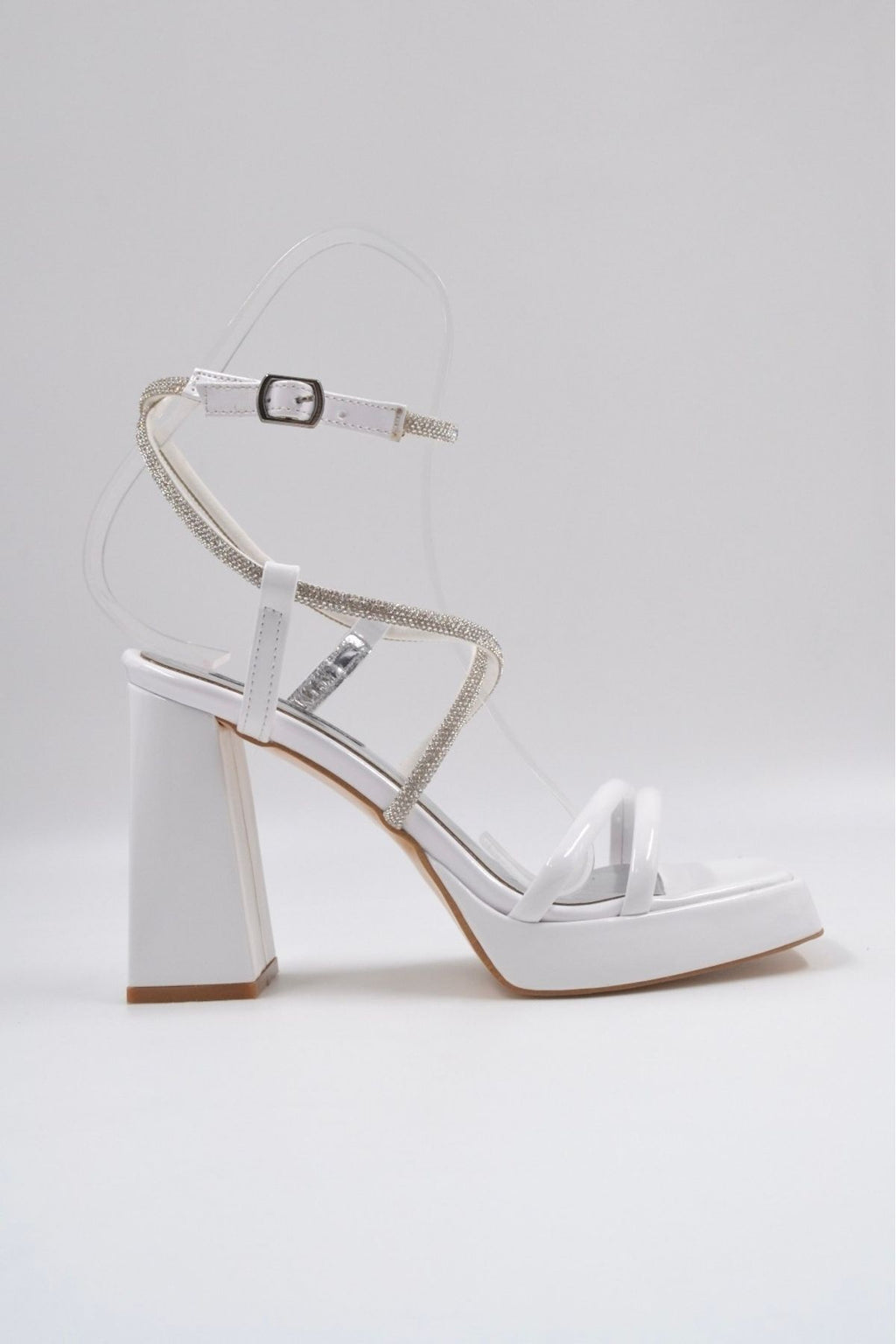 Layana Sparkling Stone Strap Platform Heel White Shoes 