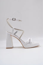 Layana Sparkling Stone Strap Platform Heel White Shoes 