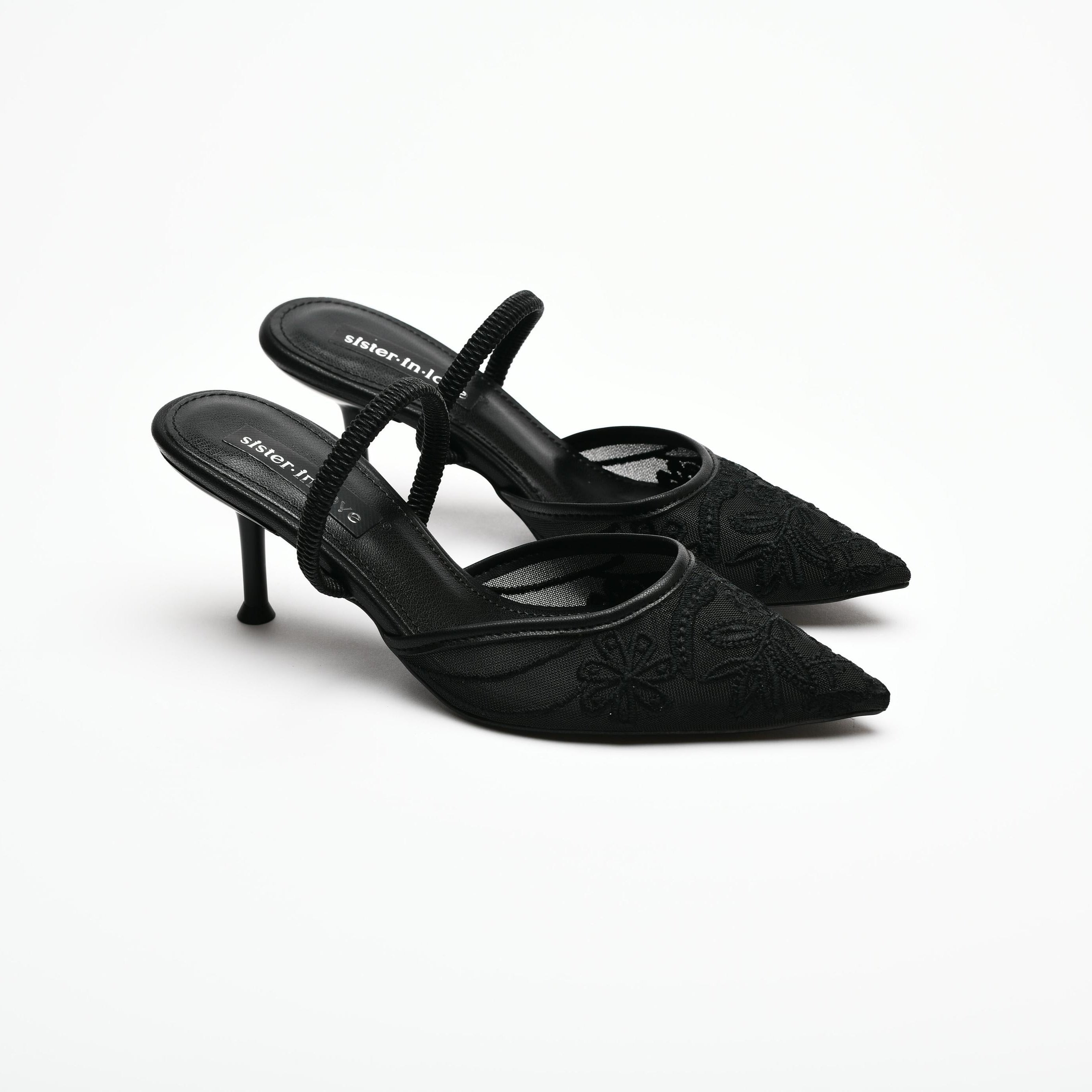 Leda Lace-Embroidered Open-Back Stiletto