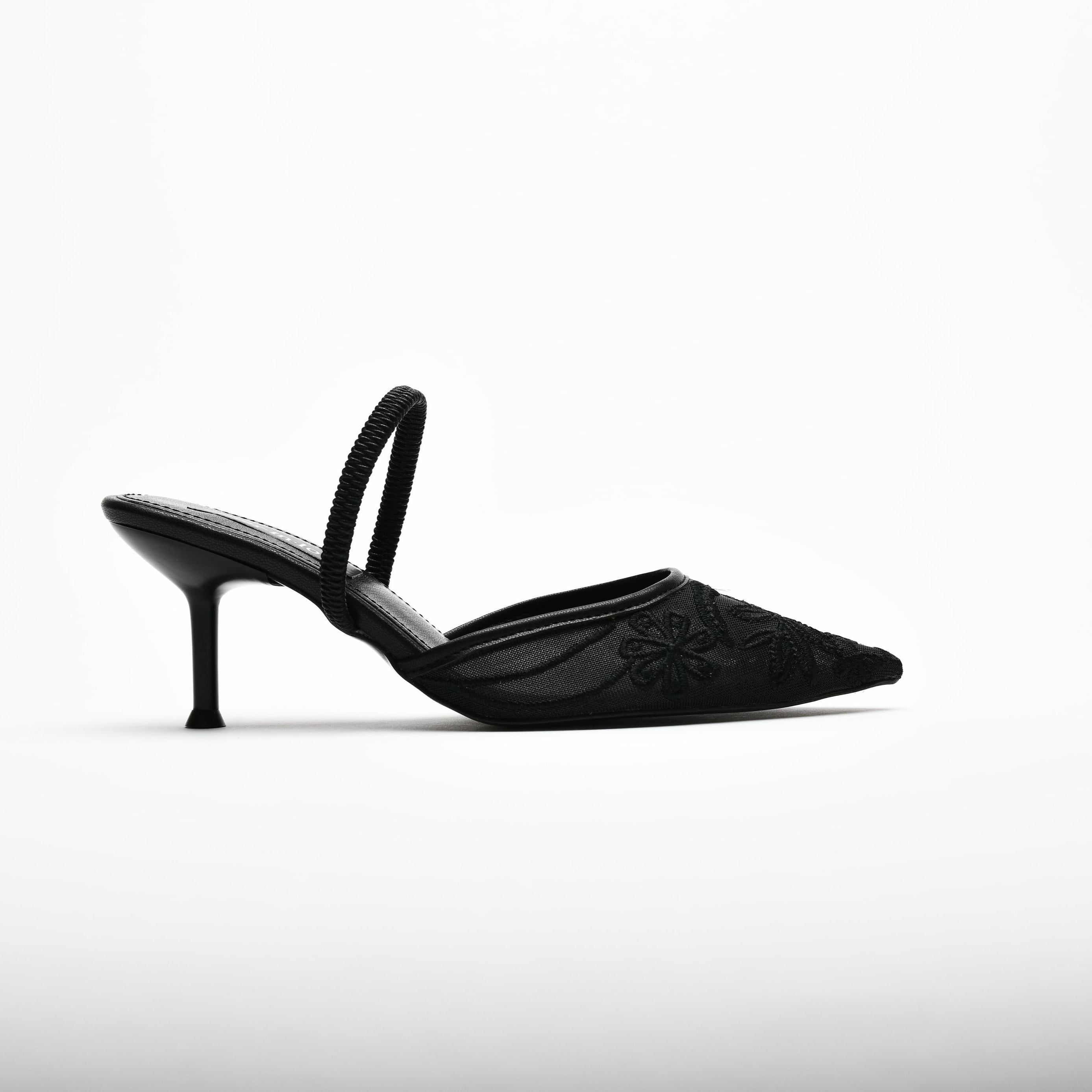 Leda Lace-Embroidered Open-Back Stiletto