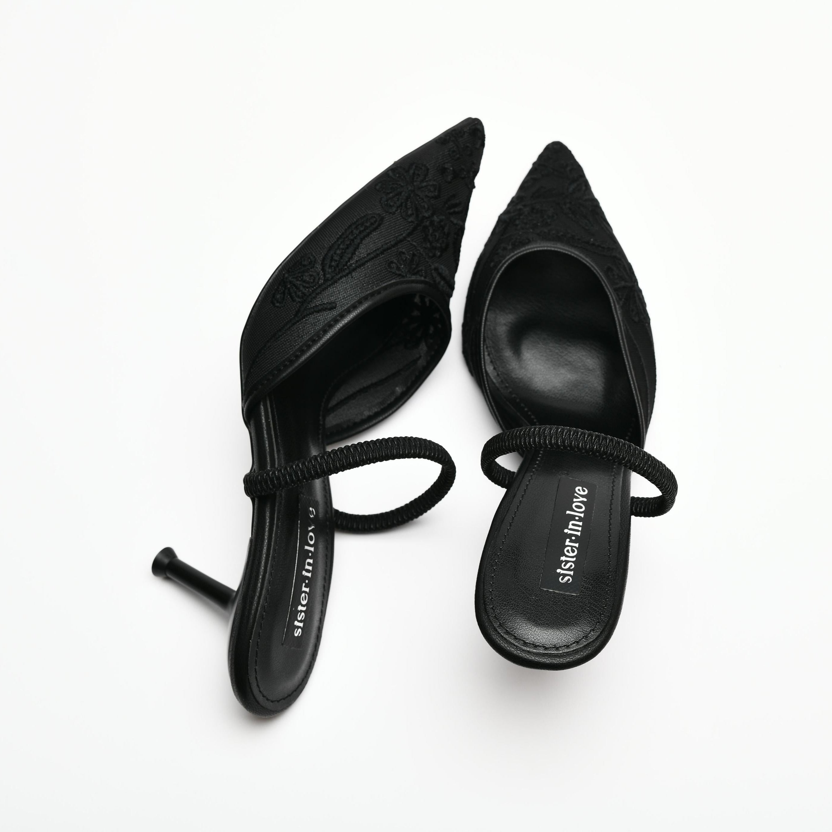 Leda Lace-Embroidered Open-Back Stiletto