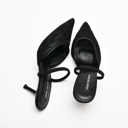 Leda Dantel İşlemeli Arkası Açık Stiletto