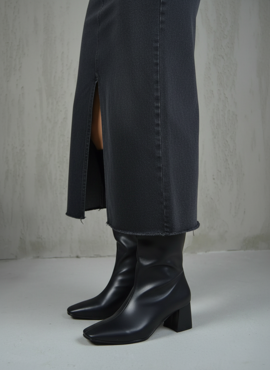 Lydia Square Toe Women's Heeled Boots - Black